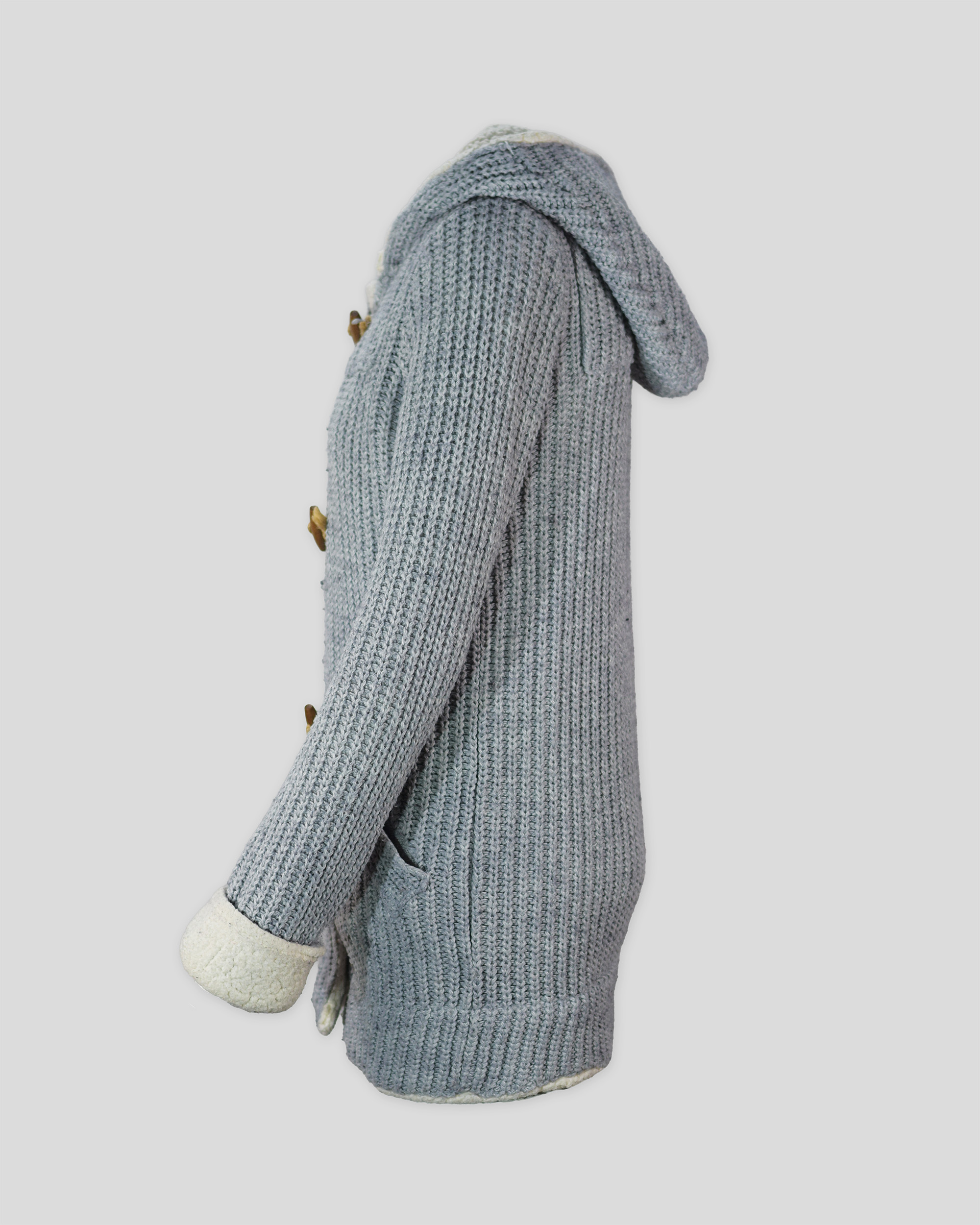 LARA KNIT Παλτο Τυπου Μοντγκομερι Γκρι Πλάι