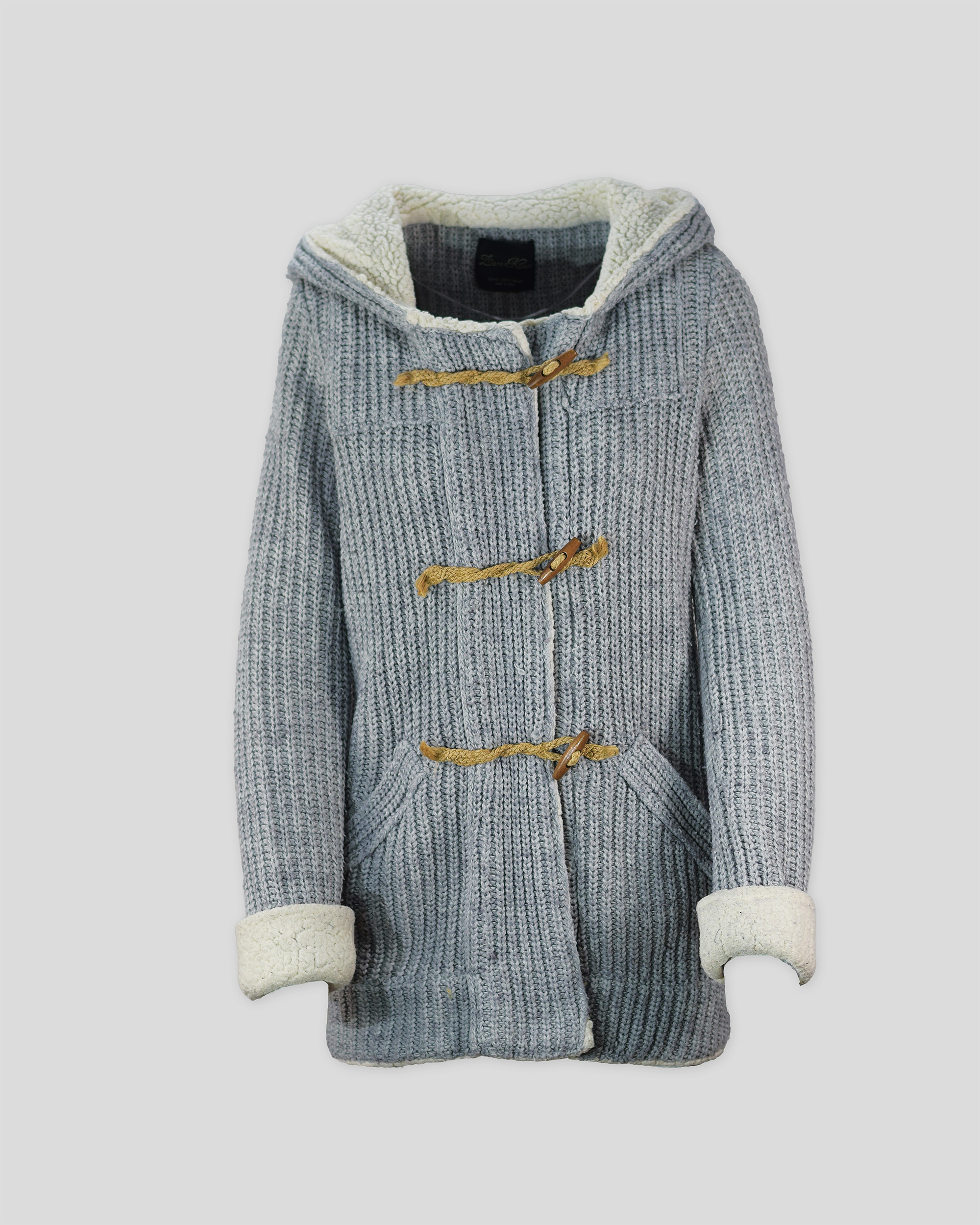 LARA KNIT Παλτο Τυπου Μοντγκομερι Γκρι